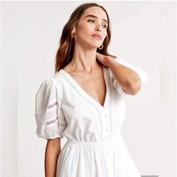 NWT Abercrombie & Fitch Puff Sleeve Button-Through Mini Dress Size Small Petite - Picture 4 of 9